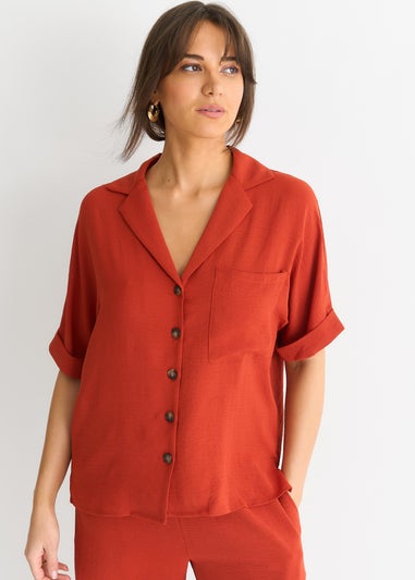 Gini London Rust Air Flow Oversized Shirt Top