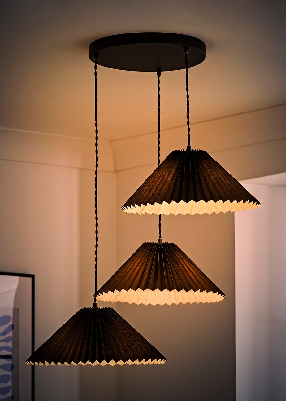 ValueLights Akira Black Pendant Light with Black Tapered Shade (111cm x 57cm x 57cm)