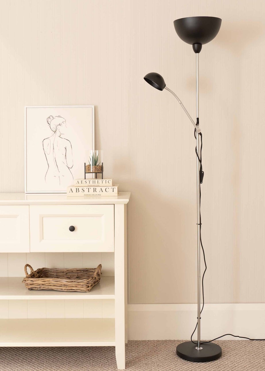 ValueLights Orion Matte Black Floor Lamp with White Shade (181cm x 46cm x 25cm)