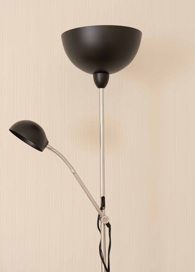ValueLights Orion Matte Black Floor Lamp with White Shade (181cm x 46cm x 25cm)