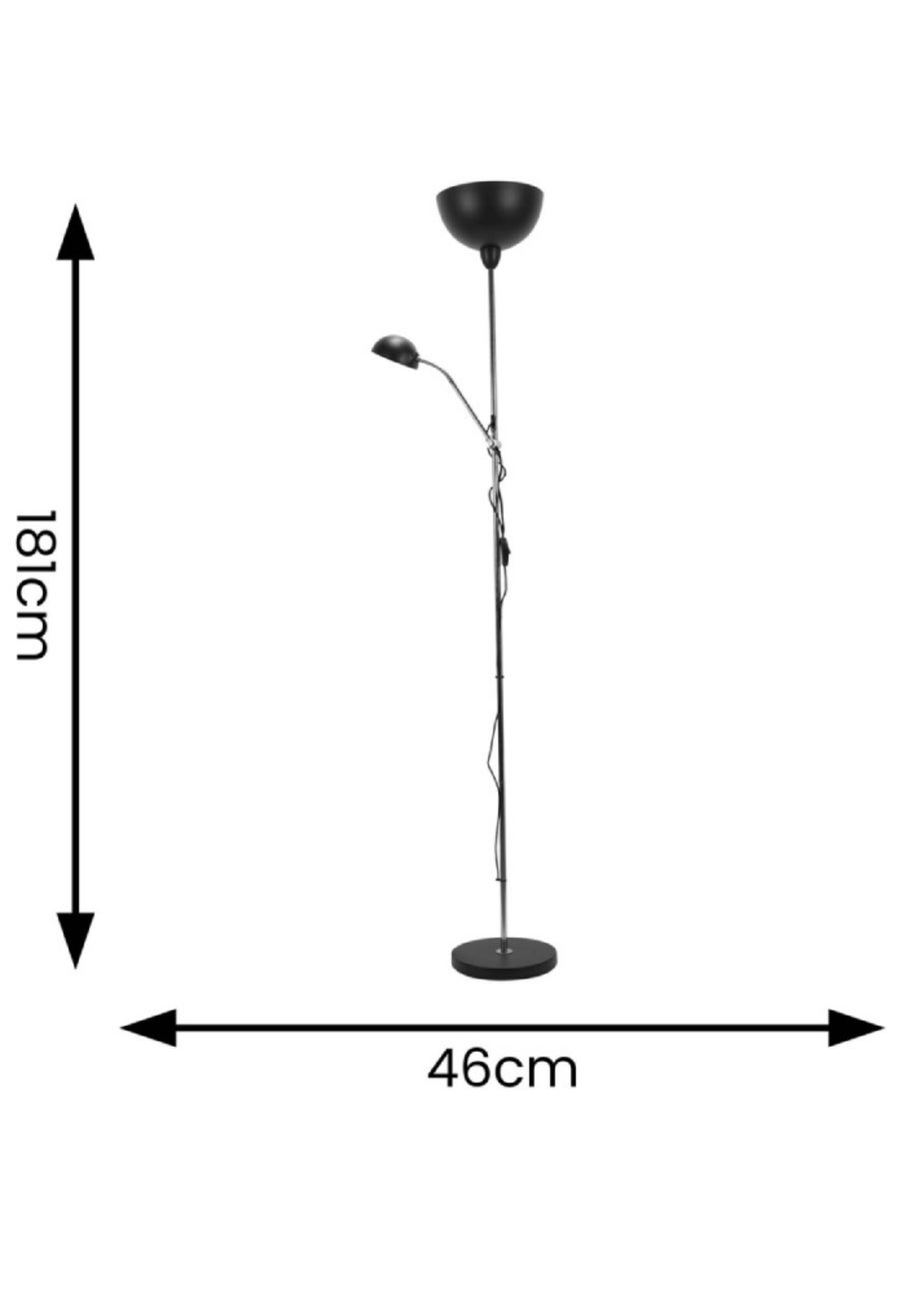 ValueLights Orion Matte Black Floor Lamp with White Shade (181cm x 46cm x 25cm)