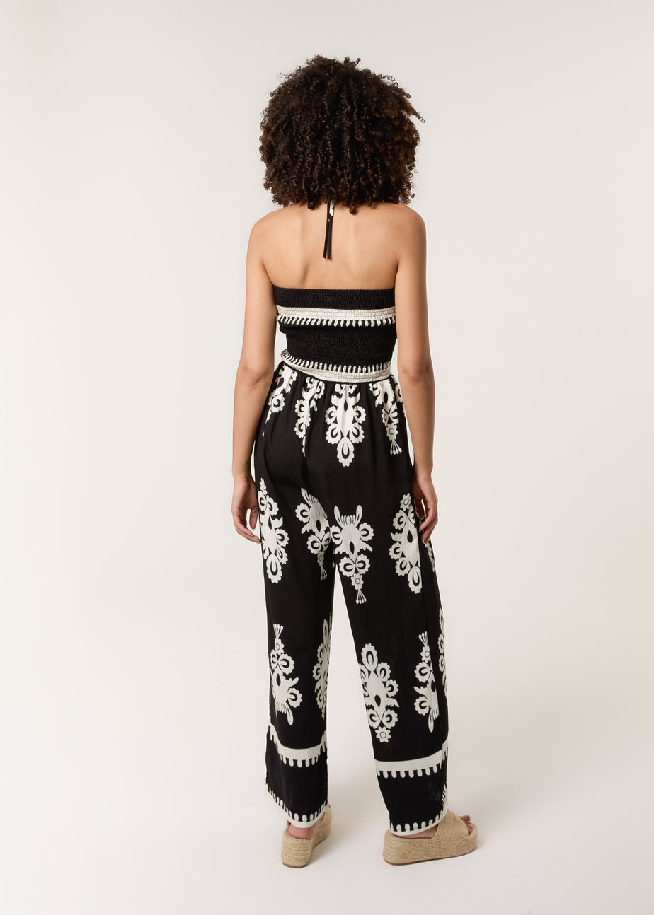 Blue Vanilla Black Strapless Shirred Waist Jumpsuit