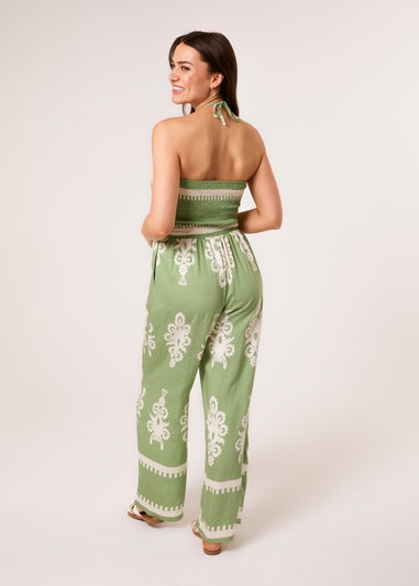 Blue Vanilla Green Strapless Shirred Waist Jumpsuit