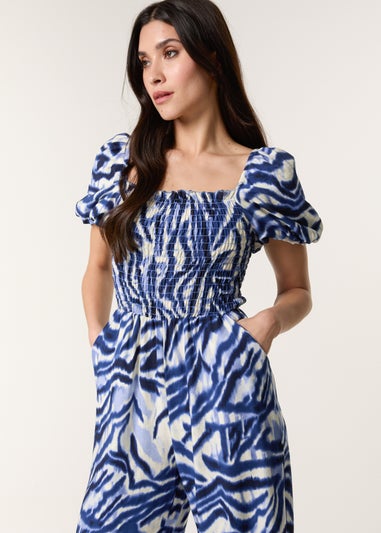 Blue Vanilla Blue Printed Puff Sleeve Jumpsuit