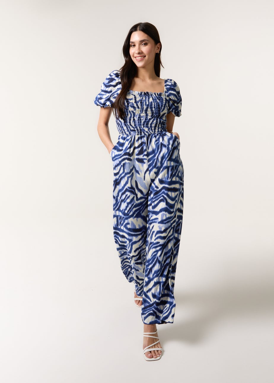 Blue Vanilla Blue Printed Puff Sleeve Jumpsuit