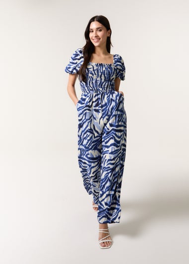 Blue Vanilla Blue Printed Puff Sleeve Jumpsuit