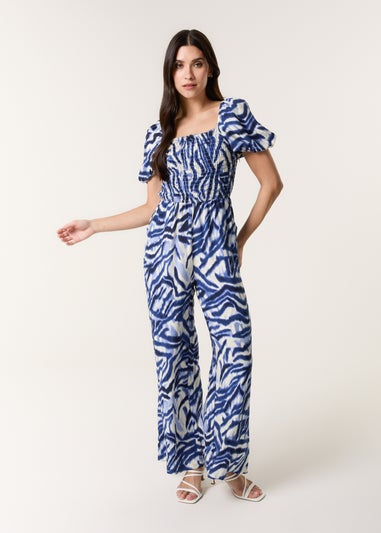 Blue Vanilla Blue Printed Puff Sleeve Jumpsuit