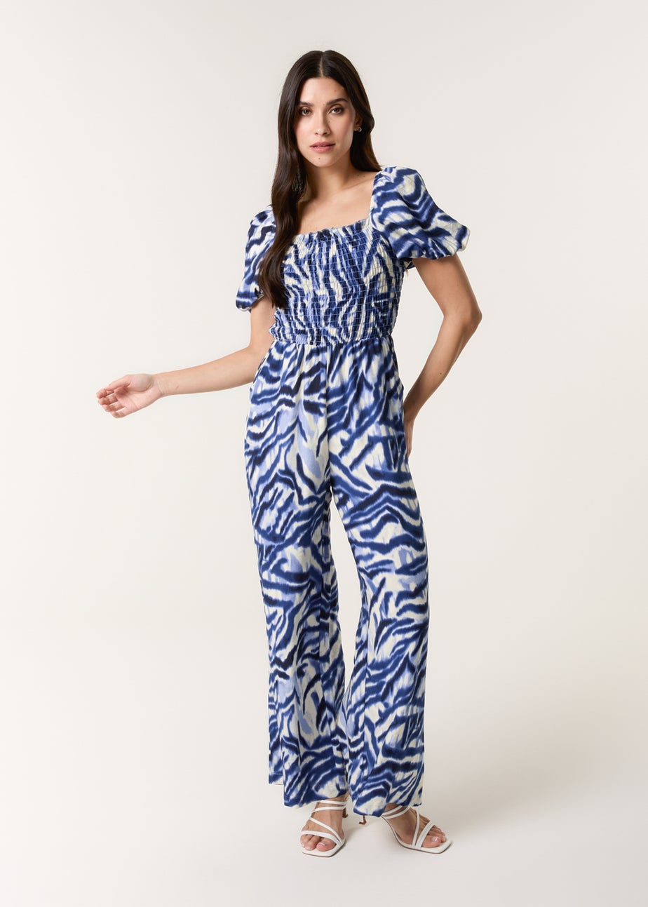 Blue Vanilla Blue Printed Puff Sleeve Jumpsuit