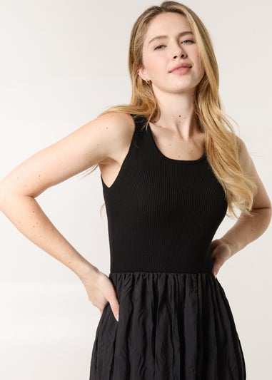 Blue Vanilla Black Round Neck Crinkled Dress