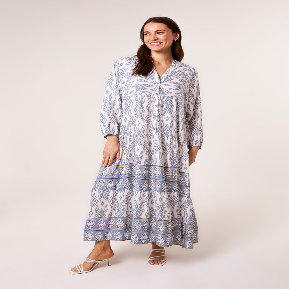 Blue Vanilla Blue Aztec Long Sleeve Maxi Dress