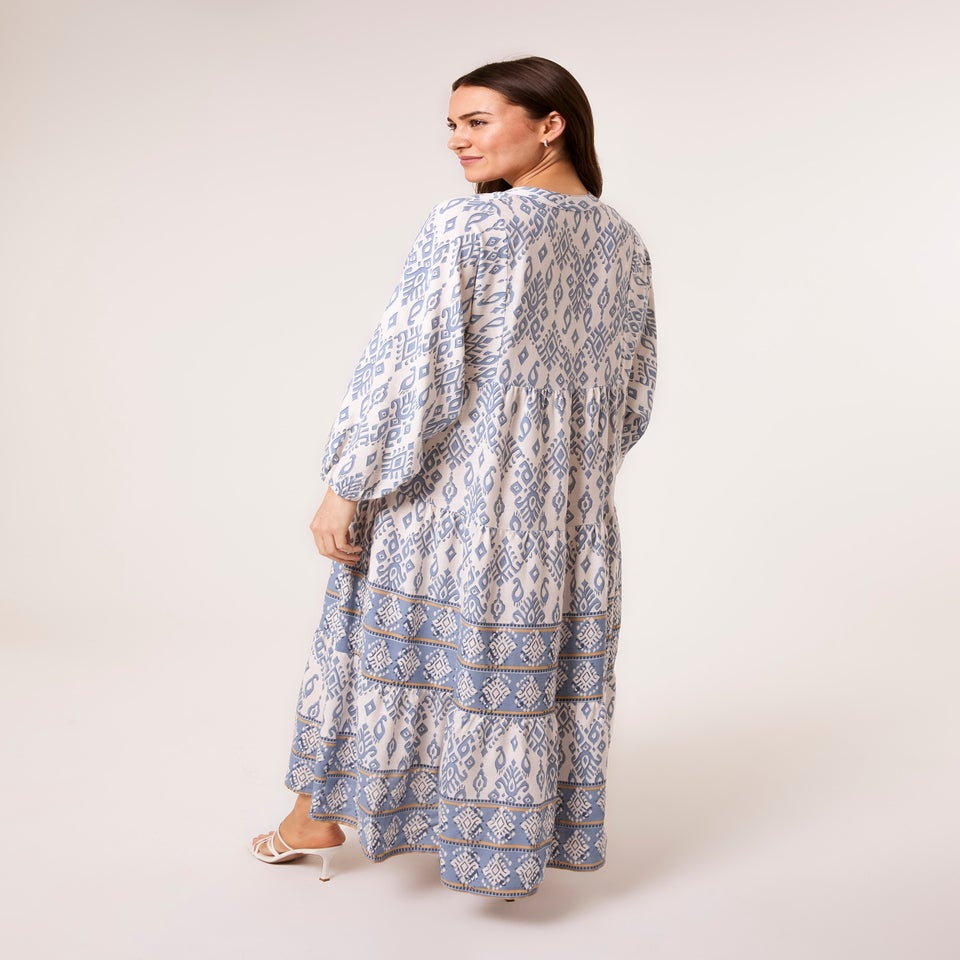 Blue Vanilla Blue Aztec Long Sleeve Maxi Dress