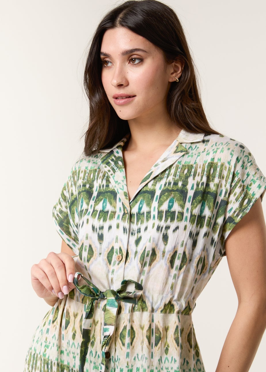 Blue Vanilla Khaki Printed Drawstring Shirt Dress
