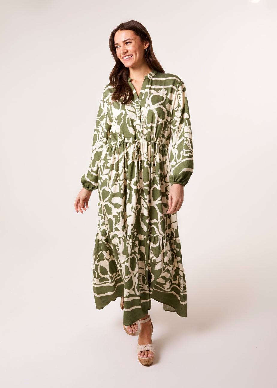 Blue Vanilla Khaki Abstract Floral Print Maxi Dress