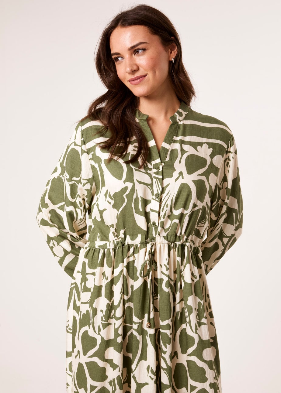 Blue Vanilla Khaki Abstract Floral Print Maxi Dress