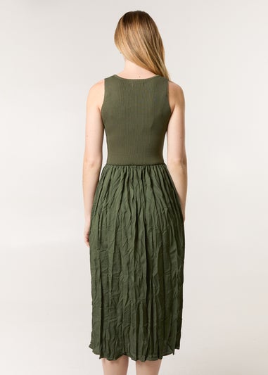 Blue Vanilla Khaki Round Neck Crinkled Dress