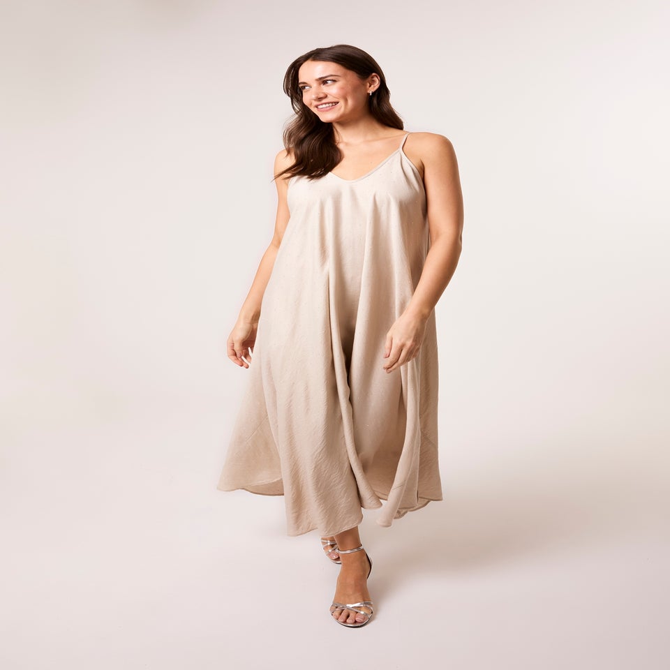 Blue Vanilla Stone V Neck Diamante Dress