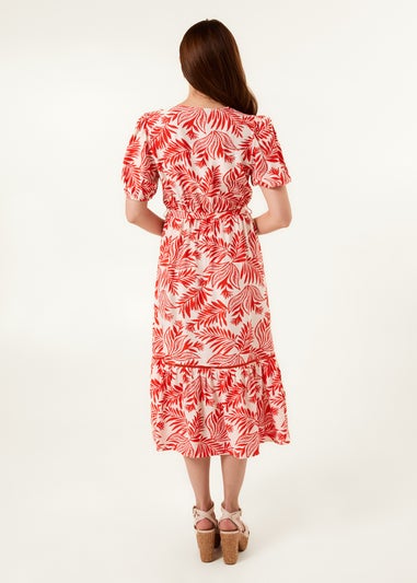 Blue Vanilla Orange Coconut Button Front Betlted Midi Shirt Dress