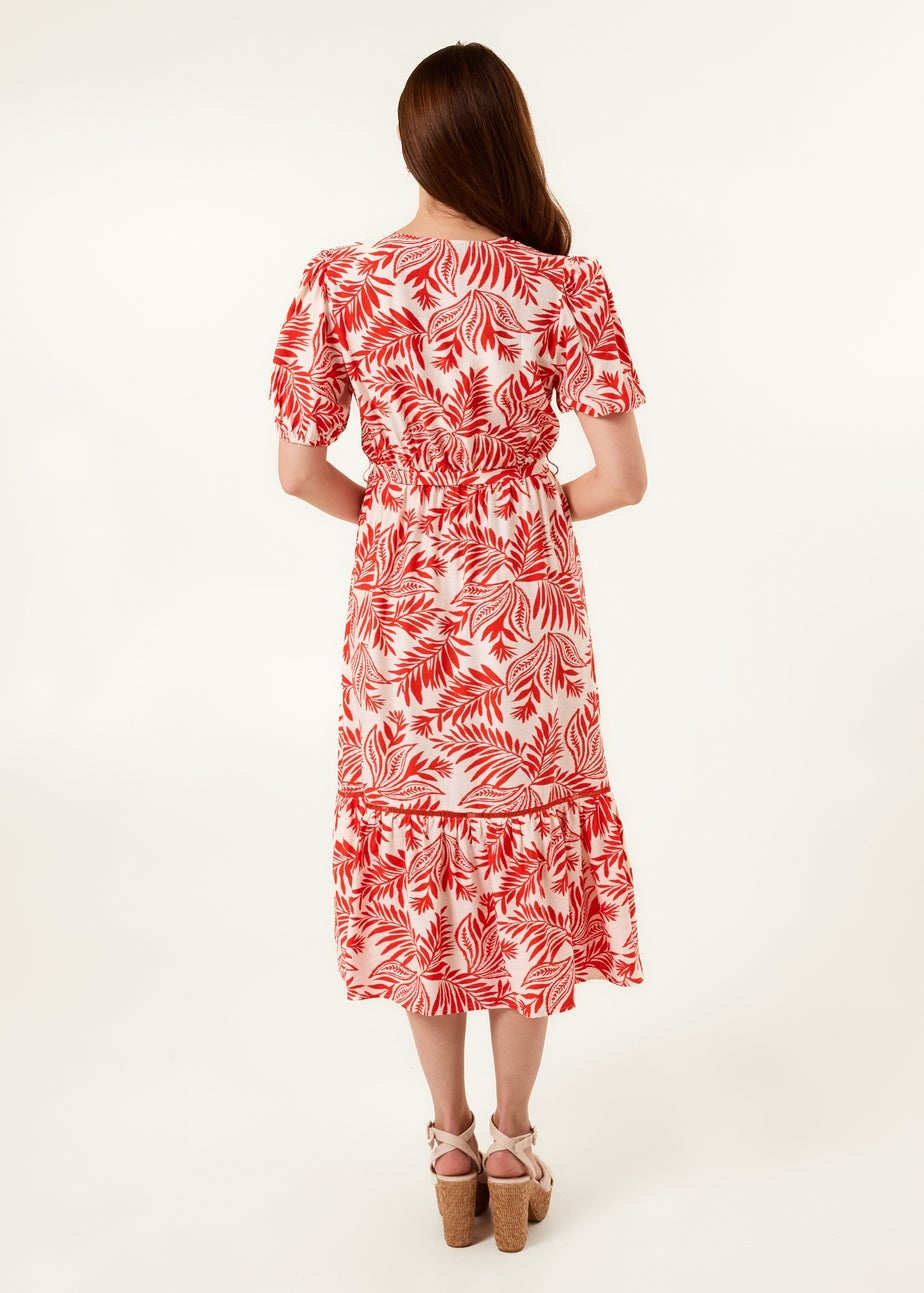 Blue Vanilla Orange Coconut Button Front Betlted Midi Shirt Dress