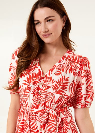 Blue Vanilla Orange Coconut Button Front Betlted Midi Shirt Dress