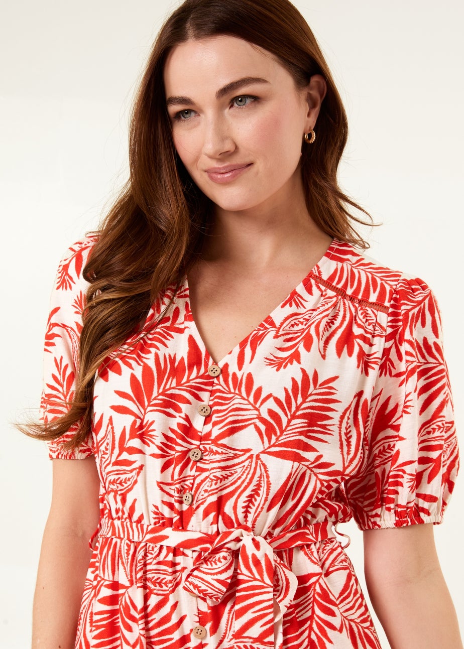 Blue Vanilla Orange Coconut Button Front Betlted Midi Shirt Dress