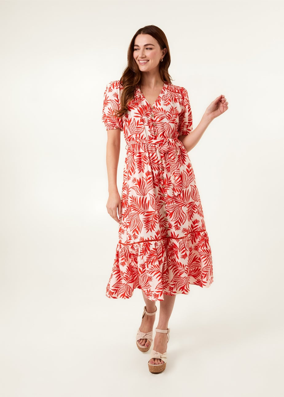 Blue Vanilla Orange Coconut Button Front Betlted Midi Shirt Dress