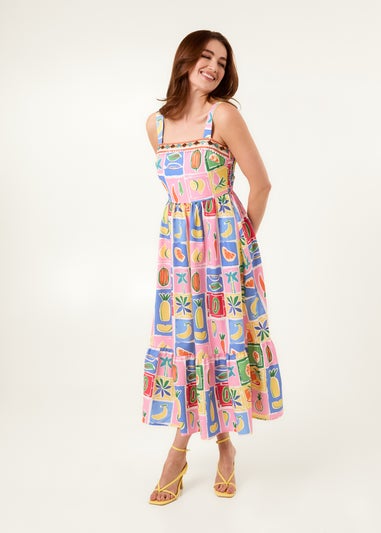 Blue Vanilla Multi Fruit Print Strappy Midi Dress