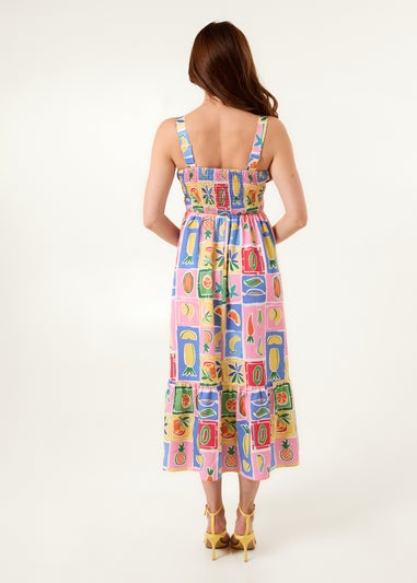 Blue Vanilla Multi Fruit Print Strappy Midi Dress