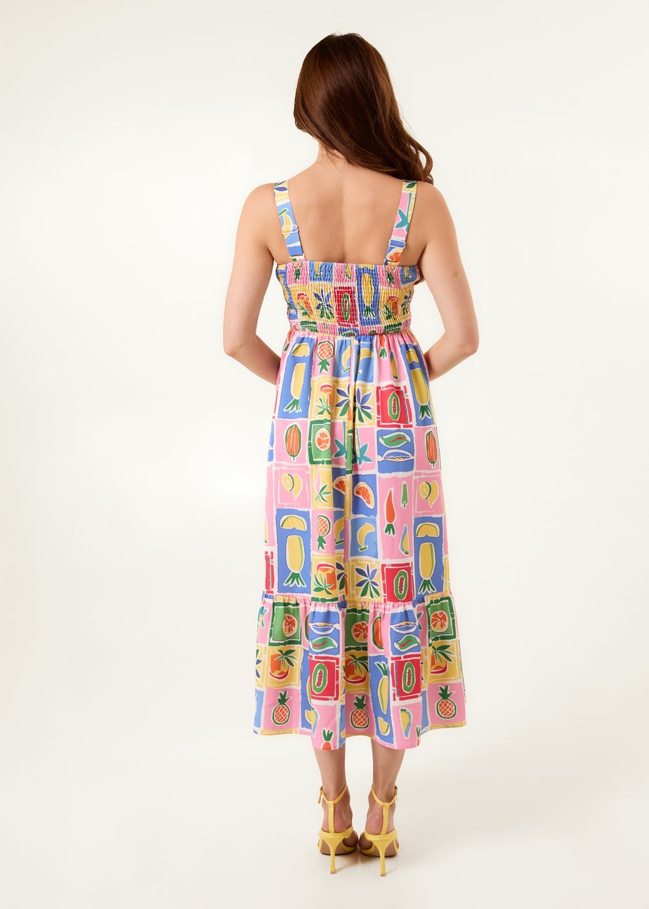 Blue Vanilla Multi Fruit Print Strappy Midi Dress