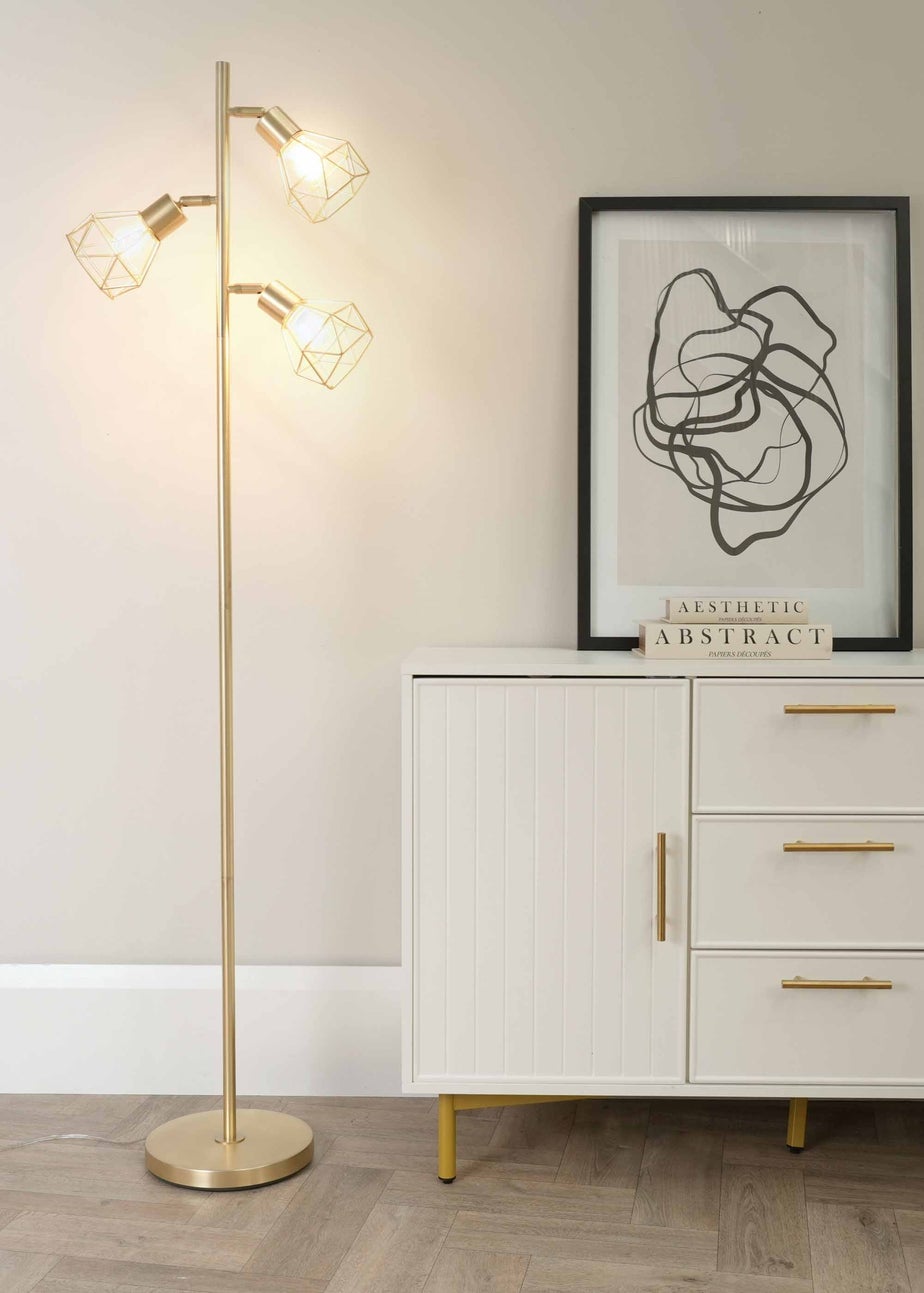 ValueLights Angus Brushed Floor Lamp with Gold  Shade (162cm x 25cm x 25cm)