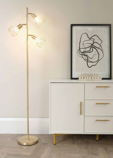 ValueLights Angus Brushed Floor Lamp with Gold  Shade (162cm x 25cm x 25cm)