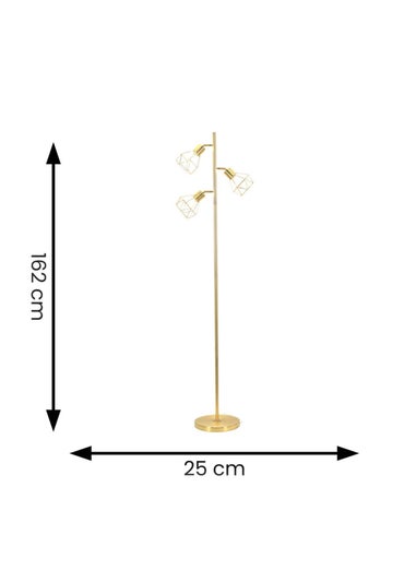ValueLights Angus Brushed Floor Lamp with Gold  Shade (162cm x 25cm x 25cm)