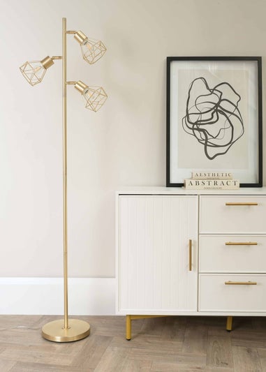 ValueLights Angus Brushed Floor Lamp with Gold  Shade (162cm x 25cm x 25cm)