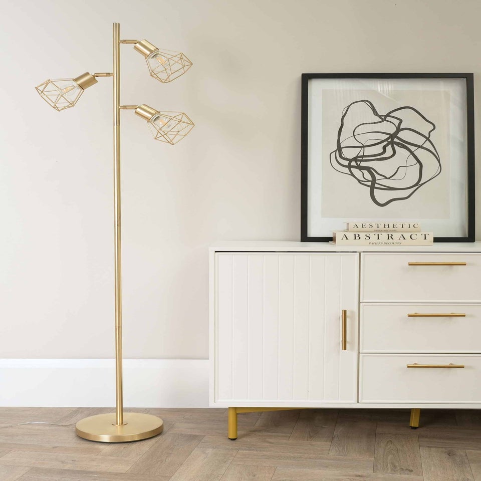 ValueLights Angus Brushed Floor Lamp with Gold  Shade (162cm x 25cm x 25cm)