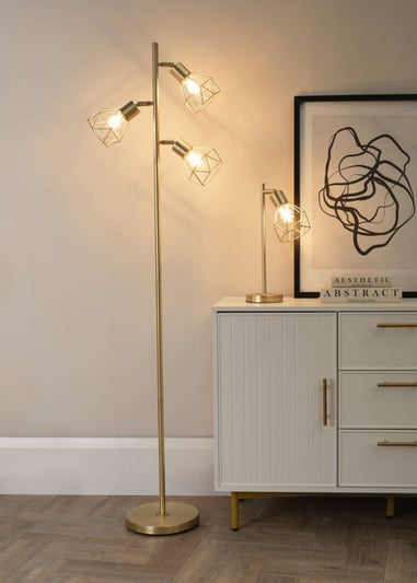 ValueLights Angus Brushed Floor Lamp with Gold  Shade (162cm x 25cm x 25cm)