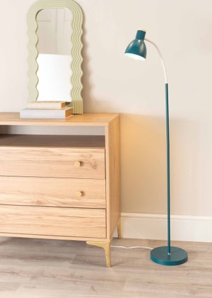 ValueLights Woody Blue Floor Lamp with Blue Tapered Shade (130cm x 36cm x 22cm)