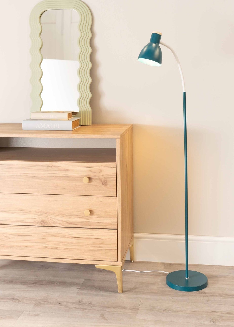 ValueLights Woody Blue Floor Lamp with Blue Tapered Shade (130cm x 36cm x 22cm)