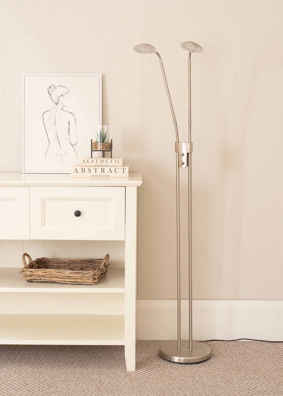 ValueLights Beata 2 arm Dimmable Brushed Silver Floor Lamp