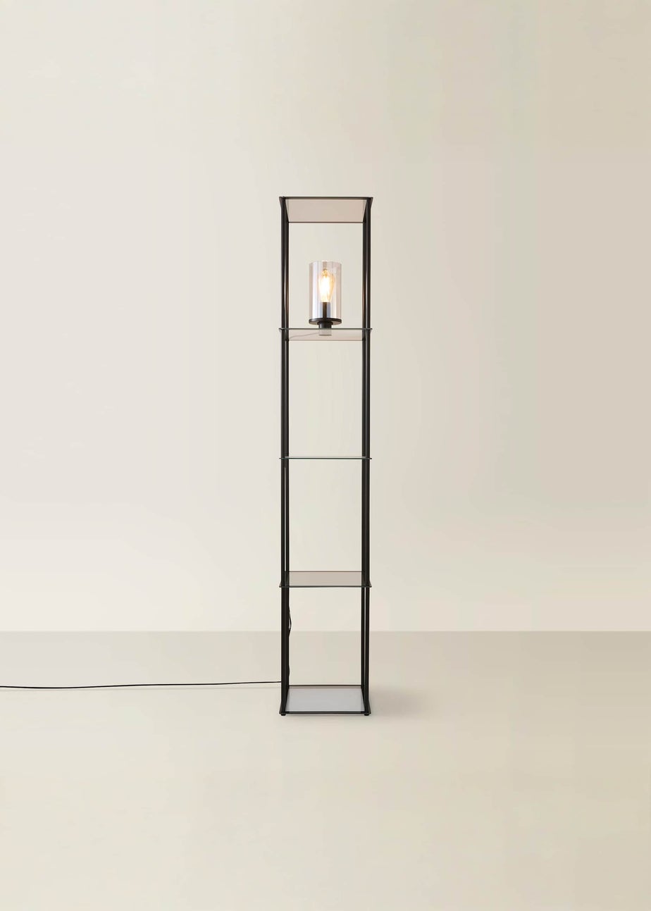 ValueLights Gobie Black Shelf Floor Lamp with Glass Shade