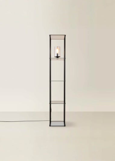 ValueLights Gobie Black Shelf Floor Lamp with Glass Shade