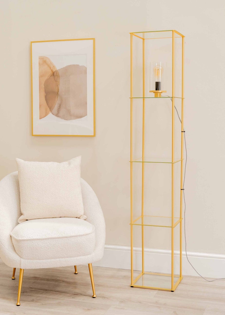 ValueLights Gobie Gold Floor Lamp with Gold Drum Shade (169cm x 30cm x 30cm)
