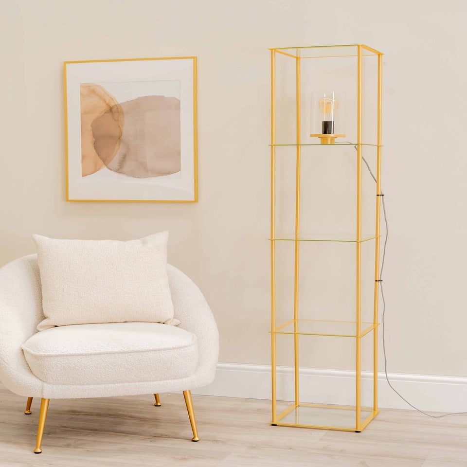 ValueLights Gobie Gold Floor Lamp with Gold Drum Shade (169cm x 30cm x 30cm)