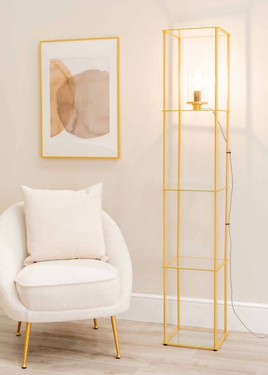 ValueLights Gobie Gold Floor Lamp with Gold Drum Shade (169cm x 30cm x 30cm)