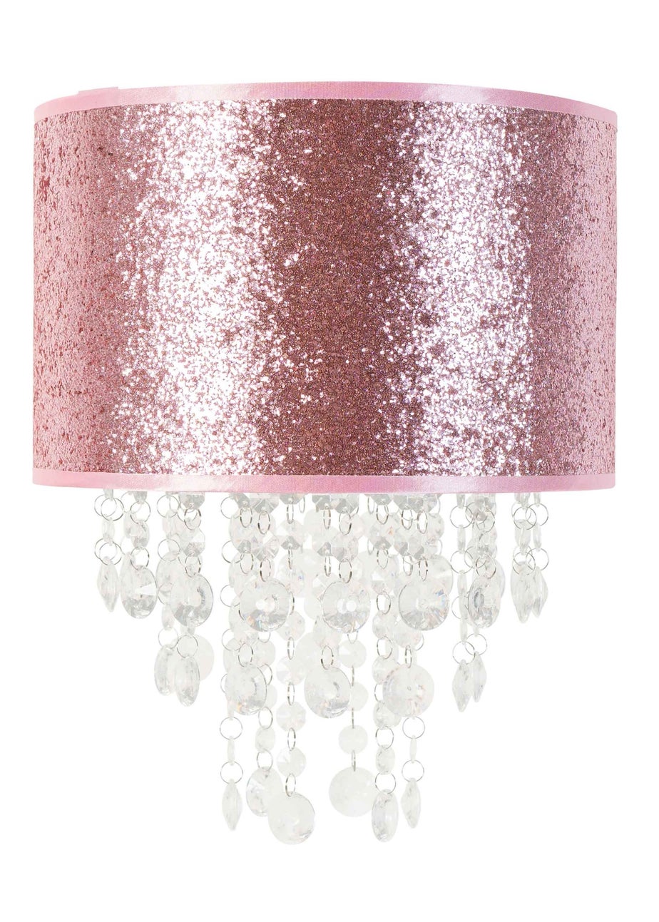 ValueLights Bonita Fabric Glitter Pink Drum Ceiling Pendant Shade (34cm x 28cm x 28cm)