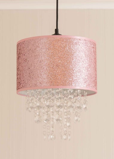 ValueLights Bonita Fabric Glitter Pink Drum Ceiling Pendant Shade (34cm x 28cm x 28cm)