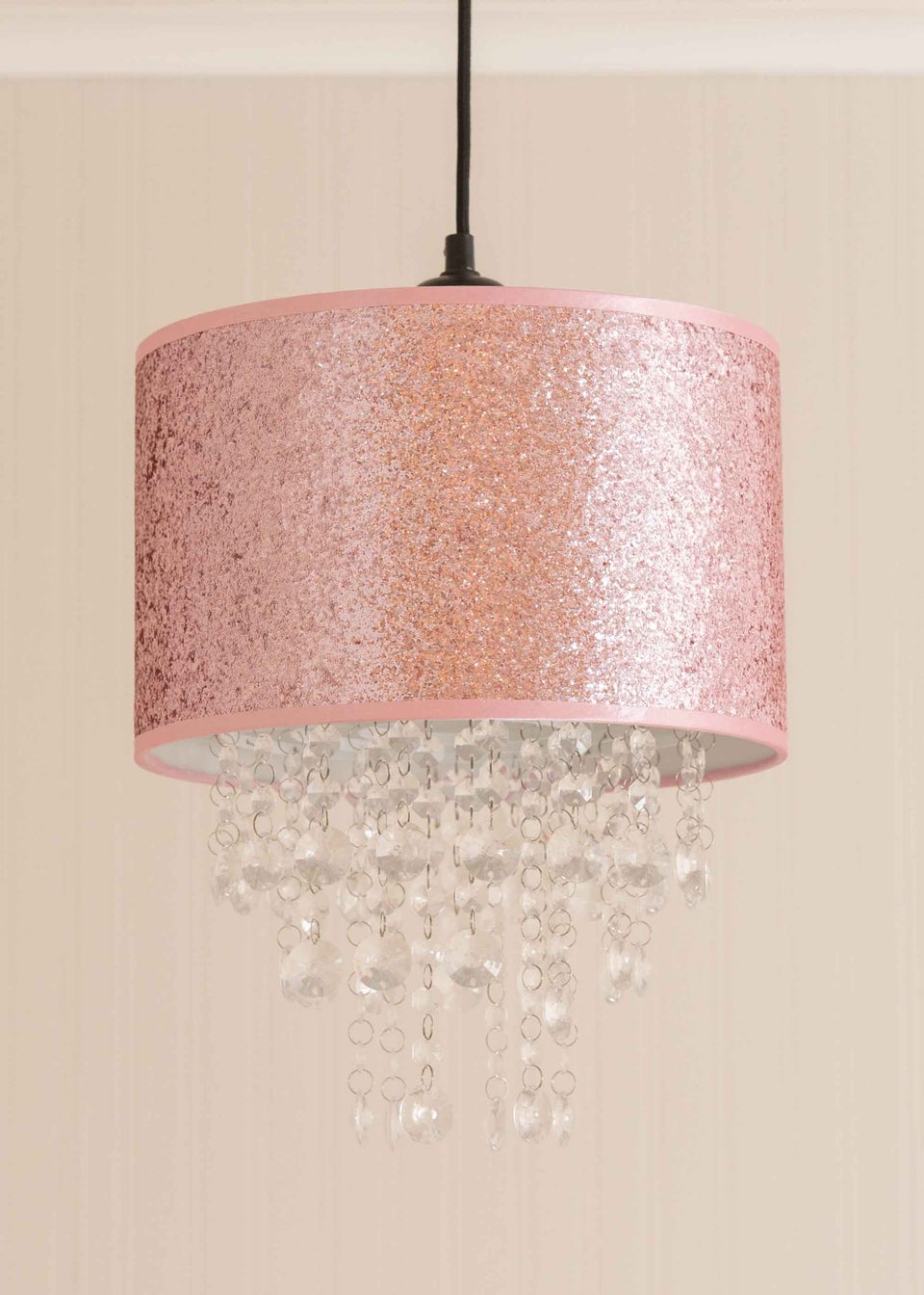 ValueLights Bonita Fabric Glitter Pink Drum Ceiling Pendant Shade (34cm x 28cm x 28cm)