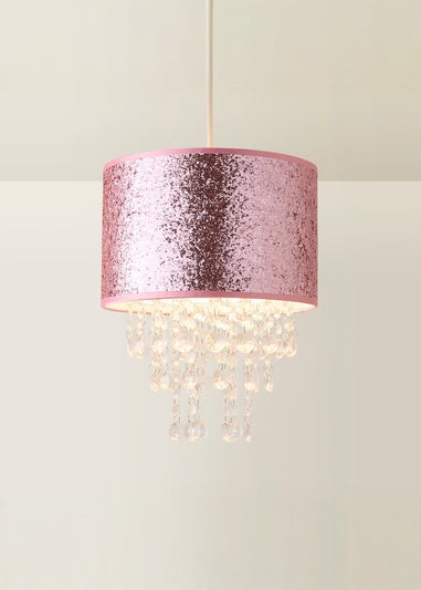 ValueLights Bonita Fabric Glitter Pink Drum Ceiling Pendant Shade (34cm x 28cm x 28cm)