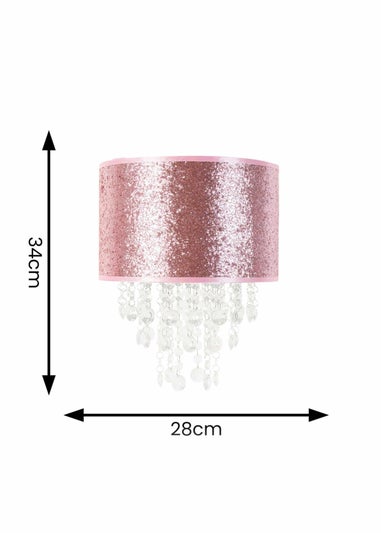 ValueLights Bonita Fabric Glitter Pink Drum Ceiling Pendant Shade (34cm x 28cm x 28cm)