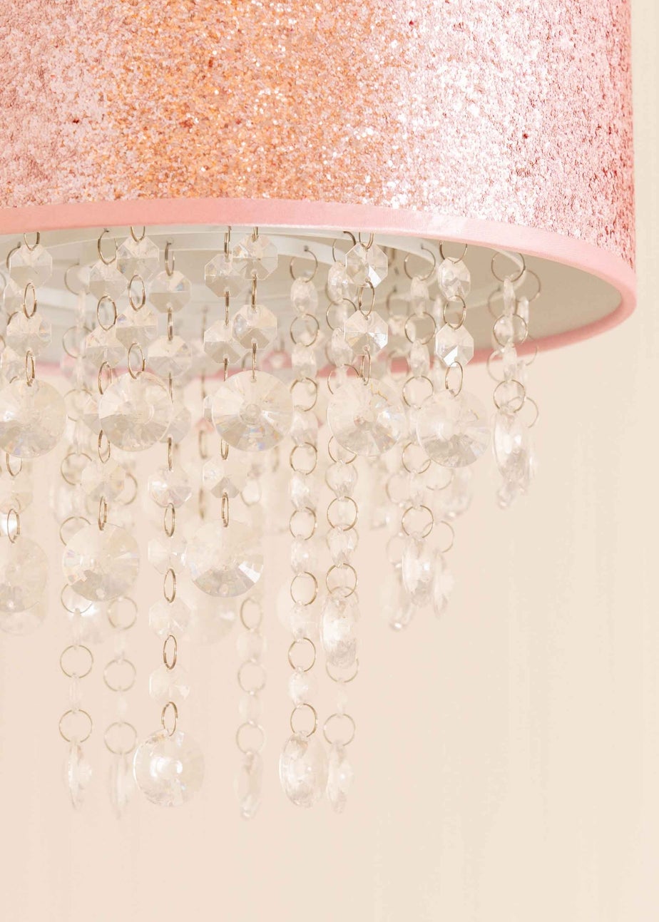 ValueLights Bonita Fabric Glitter Pink Drum Ceiling Pendant Shade (34cm x 28cm x 28cm)