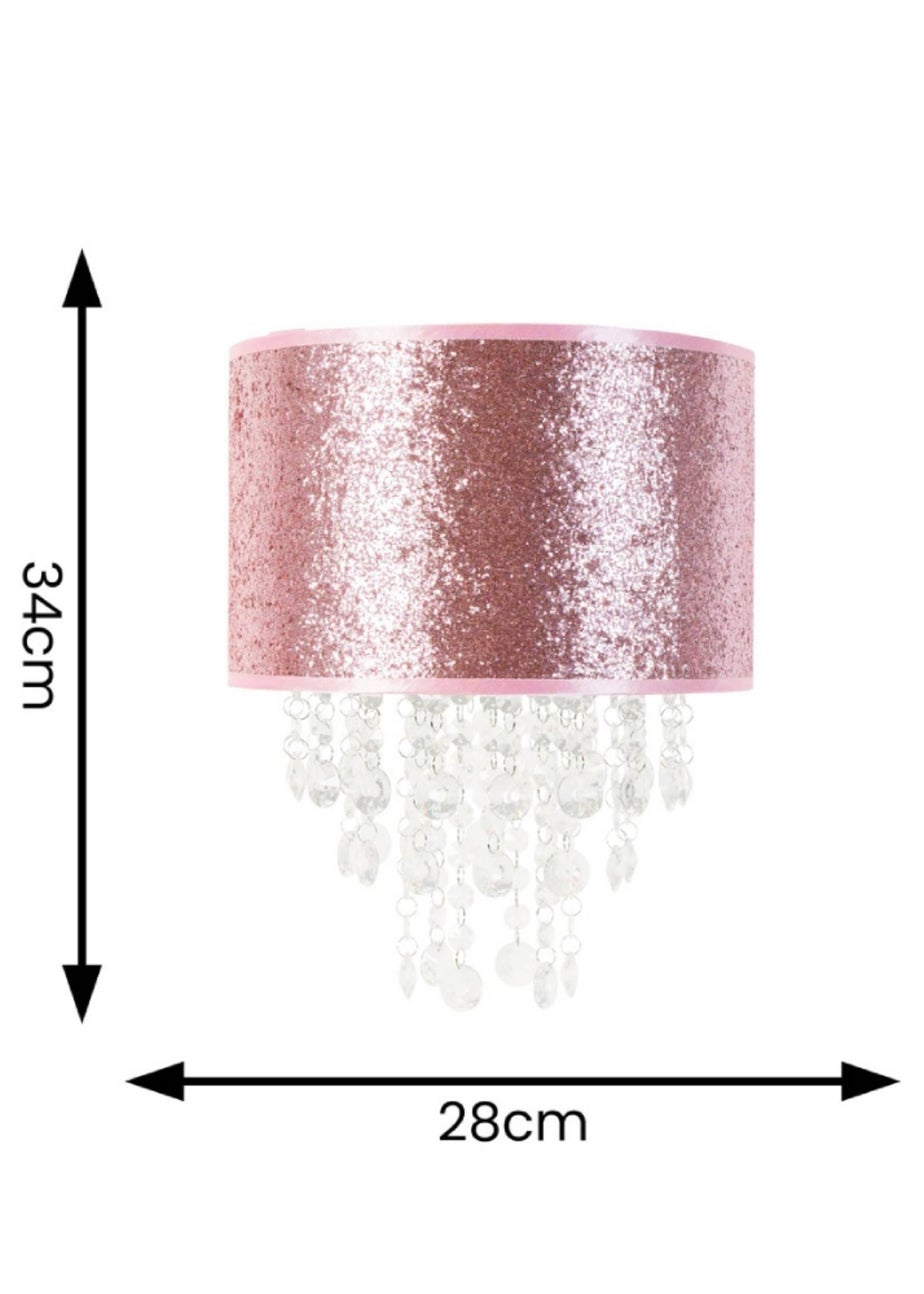 ValueLights Bonita Fabric Glitter Pink Drum Ceiling Pendant Shade (34cm x 28cm x 28cm)