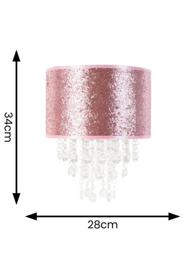 ValueLights Bonita Fabric Glitter Pink Drum Ceiling Pendant Shade (34cm x 28cm x 28cm)